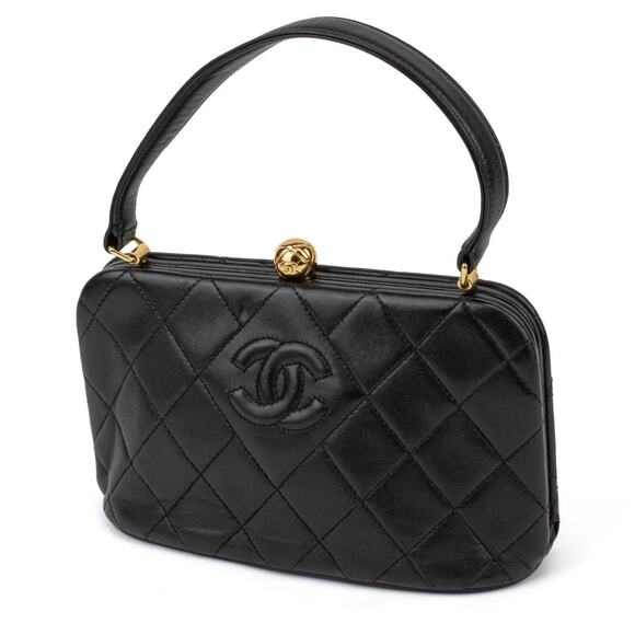 VINTAGE CHANEL MiniTop Handle Bag with Lambskin - Picture 1 of 9